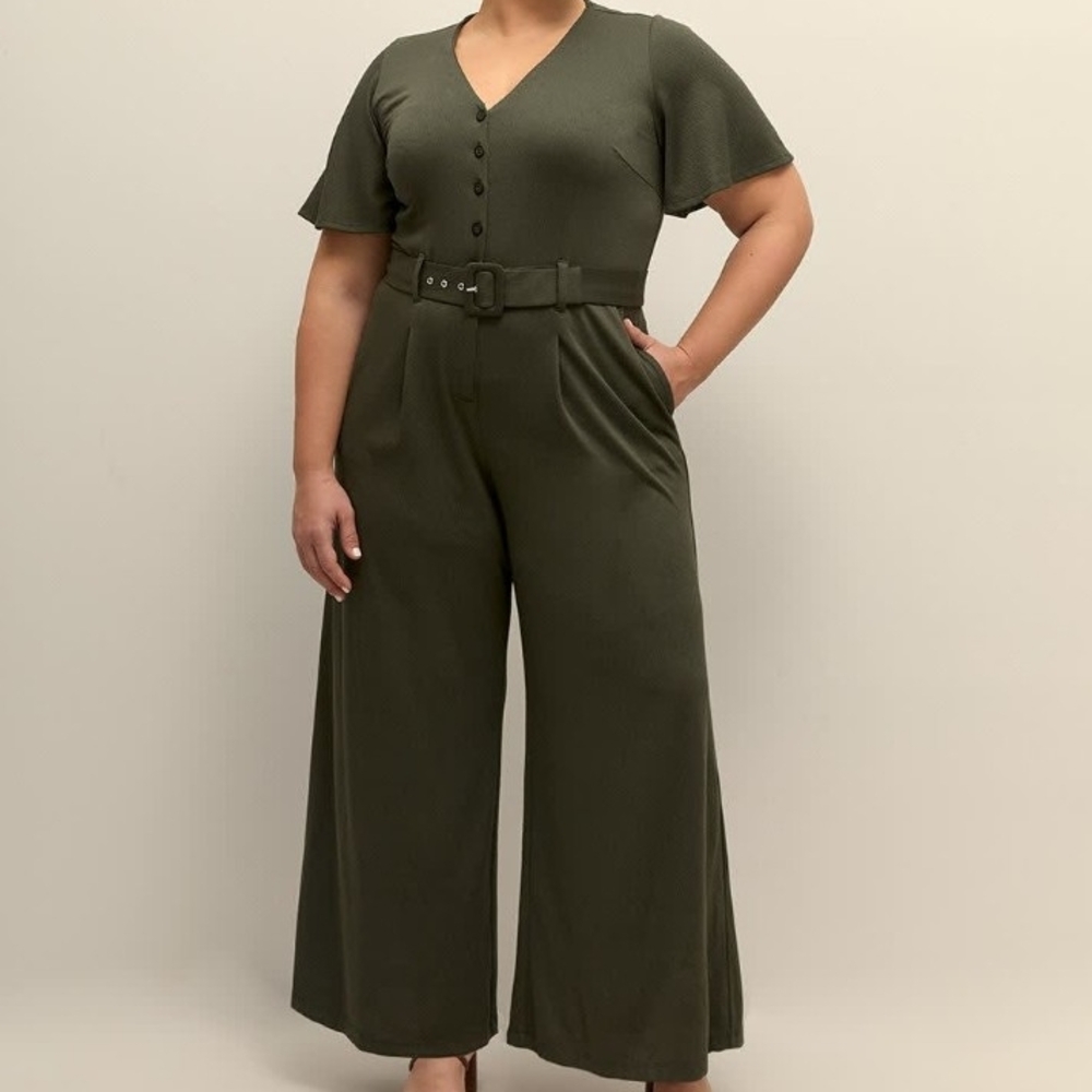 Penningtons Olive Green Wide-Leg Jumpsuit w/ Flutter Sleeves